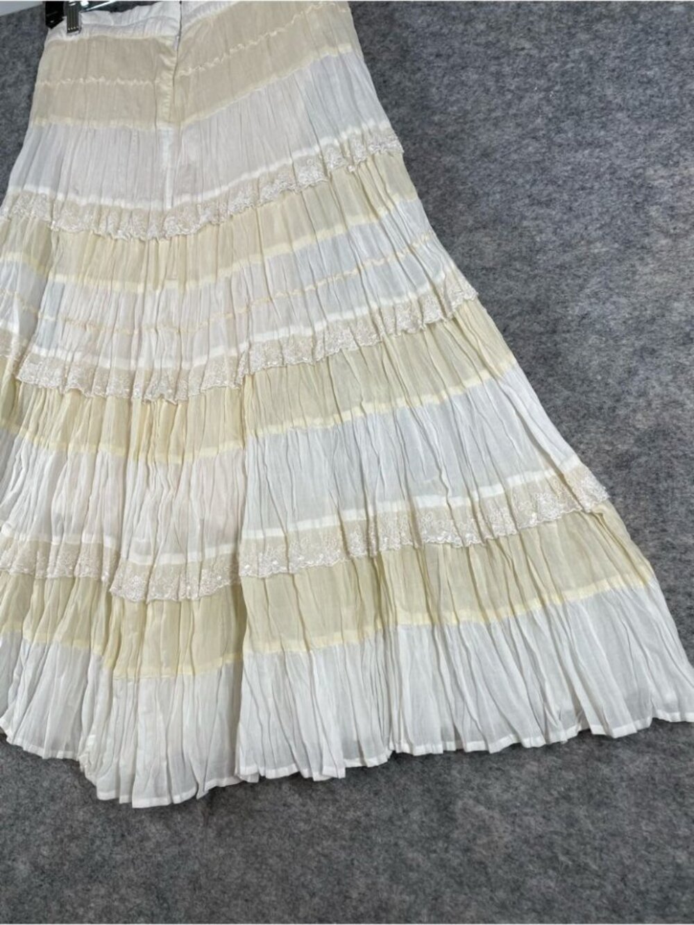 Boho Tiered Crinkle Maxi Skirt Cream White Prairie Cottagecore Festival Chic - Picture 9 of 16